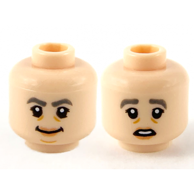 light nougat minifigure head dual sided female dark bluish gray eyebrows peach lips grin scared pattern