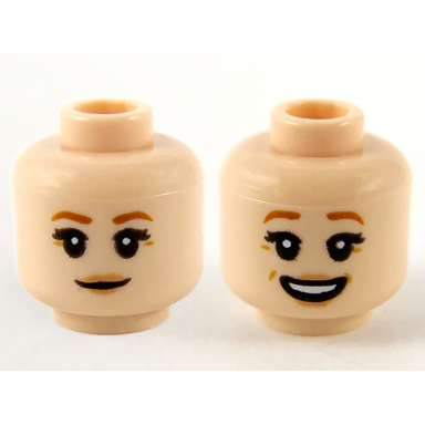 light nougat minifigure head dual sided female dark orange eyebrows peach lips slight grin smile showing teeth pattern