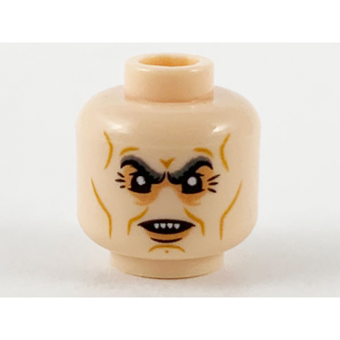 light nougat minifigure head dark bluish gray eyebrows nougat eye shadow medium nougat cheek lines chin dimple and wrinkles scowl with 4 sharp teeth pattern