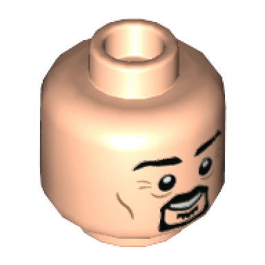 light nougat minifigure head dual sided black eyebrows moustache and goatee grin frown pattern