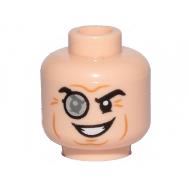 light nougat minifigure head glasses with monocle raised right eyebrow wrinkles smile pattern penguin