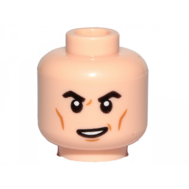 light nougat minifigure head black eyebrows medium nougat cheek lines lopsided open mouth pattern