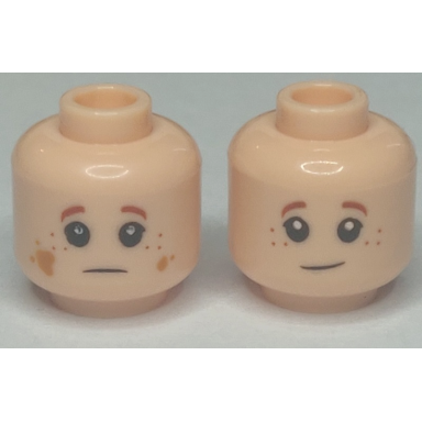 light nougat minifigure head dual sided child freckles white pupils dirt stains reddish brown eyebrows pattern