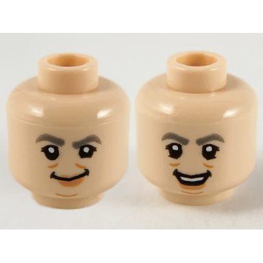 light nougat minifigure head dual sided female dark bluish gray eyebrows smile open mouth smile pattern
