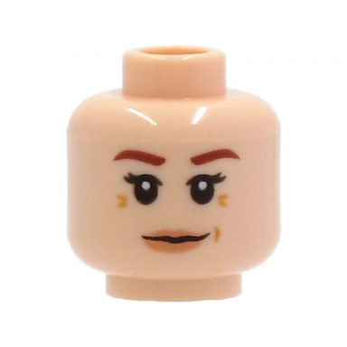 light nougat minifigure head female reddish brown thick eyebrows medium nougat wrinkles peach lips neutral pattern