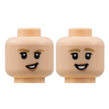 light nougat minifigure head dual sided female dark tan eyebrow medium nougat lips lopsided grin smile with teeth pattern