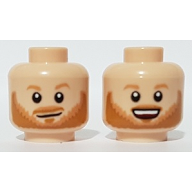light nougat minifigure head dual sided nougat eyebrows beard and moustache open mouth grin smirk pattern