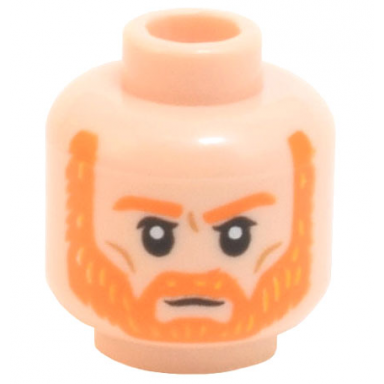 light nougat minifigure head orange eyebrows and beard black eyes with white pupils cheek lines pattern