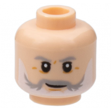 light nougat minifigure head light bluish gray eyebrows and moustache white beard grin pattern