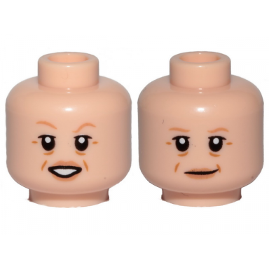 light nougat minifigure head dual sided female nougat eyebrows cheek lines lips open mouth smile smile pattern