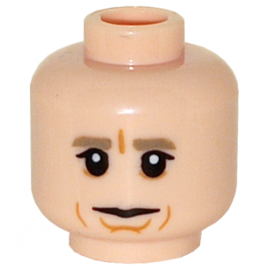light nougat minifigure head dark tan eyebrows black single eyelashes medium nougat cheek lines and chin dimple neutral pattern