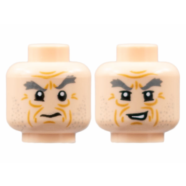light nougat minifigure head dual sided dark bluish gray eyebrows medium nougat wrinkles stubble confused lopsided grin pattern