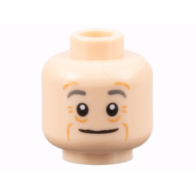 light nougat minifigure head dark bluish gray eyebrows medium nougat wrinkles wide grin pattern