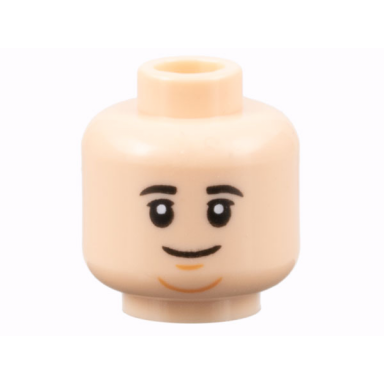 light nougat minifigure head black eyebrows grin medium nougat dimple and chin pattern