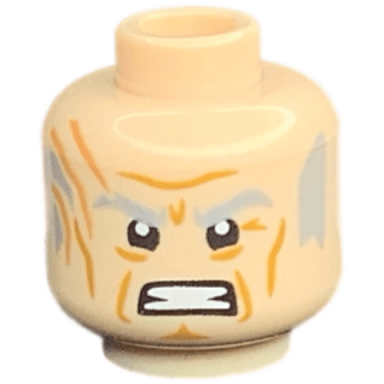 light nougat minifigure head light bluish gray eyebrows and sideburns scars medium nougat cheek lines and forehead lines angry pattern