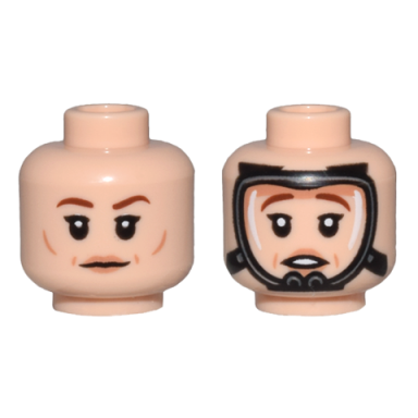 light nougat minifigure head dual sided female reddish brown eyebrows medium nougat lips and cheek lines and neutral oxygen mask pattern