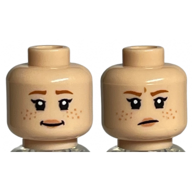 light nougat minifigure head dual sided female dark orange eyebrows nougat freckles and lips smile angry pattern
