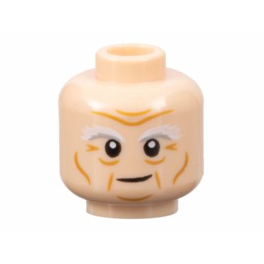 light nougat minifigure head white and light bluish gray bushy eyebrows medium nougat brow furrows wrinkles and cheek lines pattern