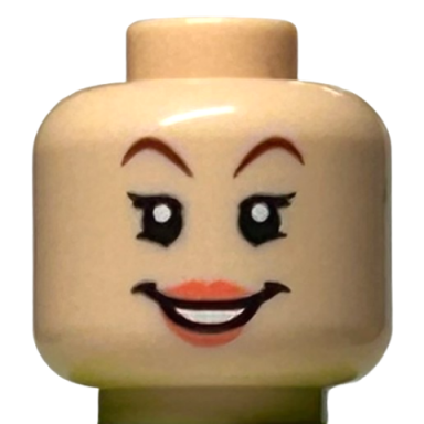 light nougat minifigure head female reddish brown eyebrows coral lips open mouth smile with teeth pattern