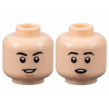 light nougat minifigure head dual sided black eyebrows nougat chin dimple open mouth smile surprised pattern