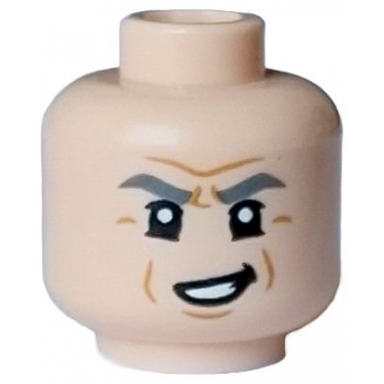 light nougat minifigure head dark bluish gray eyebrows upper and lower eyelids medium nougat jowl lines chin dimple and wrinkles evil lopsided open mouth smile with teeth pattern