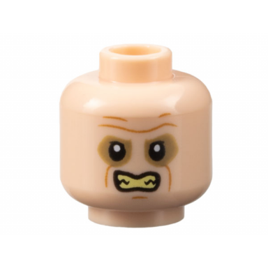 light nougat minifigure head medium nougat brow furrows and chin dimple dark tan eye shadow bright light yellow bared teeth pattern