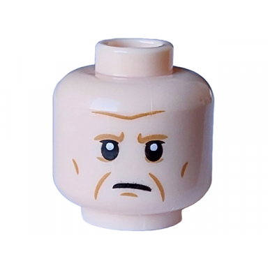 light nougat minifigure head medium nougat eyebrows cheek lines chin dimple and wrinkles and black eyes and mouth closed angry pattern