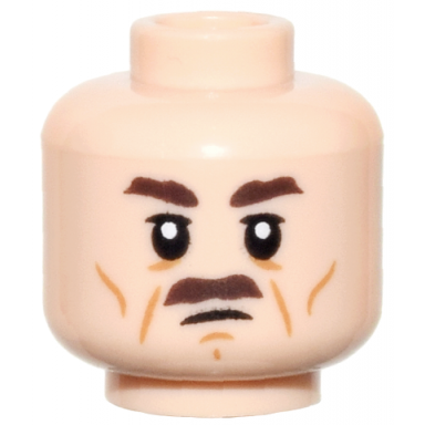 light nougat minifigure head dark brown eyebrows and moustache upper eyelids medium nougat cheek lines wrinkles and chin dimple scowl pattern