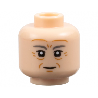 light nougat minifigure head dark bluish gray eyebrows medium nougat forehead lines furrowed brows crows feet and dimples slight grin pattern