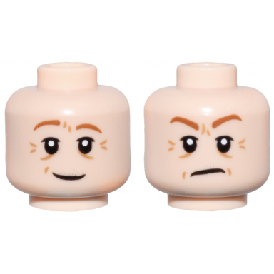 light nougat minifigure head dual sided dark orange eyebrows medium nougat wrinkles smile frown pattern