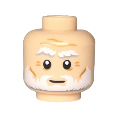 light nougat minifigure head white and light bluish gray thick bushy eyebrows and beard medium nougat cheek lines forehead creases and wrinkles neutral pattern