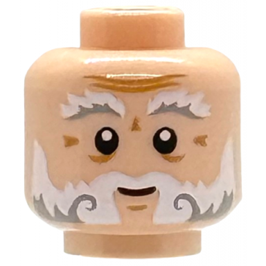 light nougat minifigure head white and light bluish gray bushy eyebrows moustache and beard medium nougat wrinkles chin dimple and forehead creases grin pattern