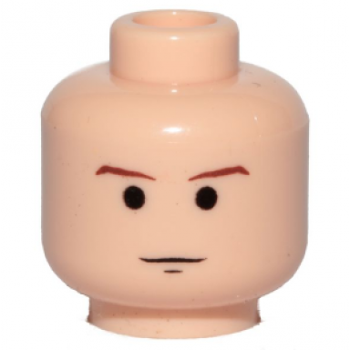 light nougat minifigure head brown thin eyebrows black chin dimple neutral pattern