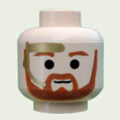 light nougat minifigure head beard with dark orange trim beard round below mouth and eyebrows gold headset pattern sw obi-wan kenobi