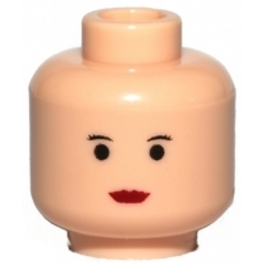 light nougat minifigure head female black thin eyebrows eyelashes small eyes red lips pattern