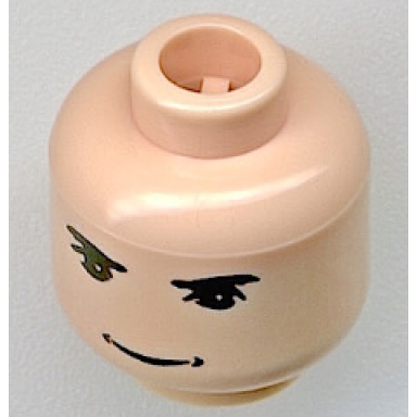 light nougat minifigure head black eyebrows upper eyelids grin with dimples pattern