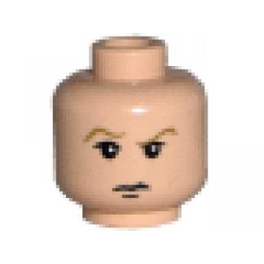 light nougat minifigure head male hp draco with brown eyebrows white pupils closed mouth pattern
