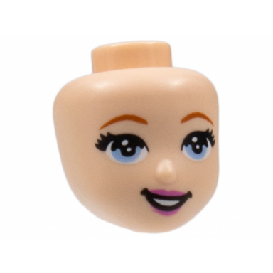 light nougat mini doll head friends with bright light blue eyes with black eyelashes dark pink lips and open mouth pattern