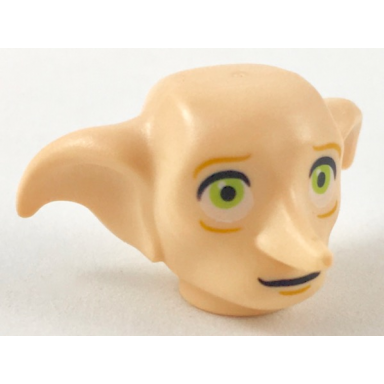 light nougat minifigure head modified dobby type 2 with lime eyes detailed and black mouth pattern