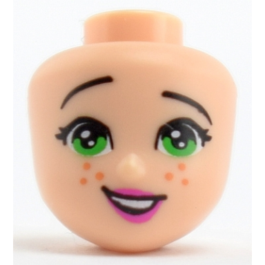 light nougat mini doll head friends with green eyes freckles dark pink lips and open mouth pattern