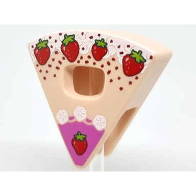 light nougat minifigure headgear head cover costume wedge slice with cake with strawberries white cream and dark pink frosting pattern bam