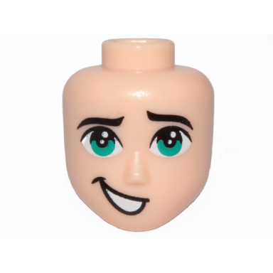 light nougat mini doll head friends male large with dark turquoise eyes and lopsided open mouth smile pattern tempo