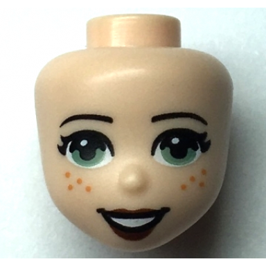 light nougat mini doll head friends with sand green eyes reddish brown lips open mouth and freckles pattern