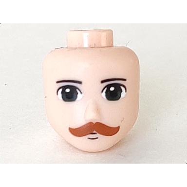 light nougat mini doll head friends male large with dark green eyes dark orange moustache pattern