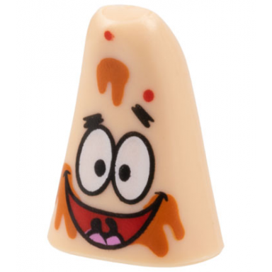 light nougat minifigure head modified patrick with dark orange ice cream splotches pattern