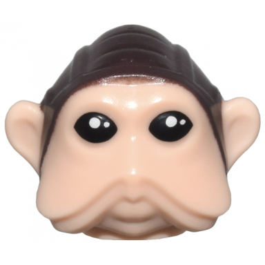 light nougat minifigure head modified sw sullustan with long cheek folds with dark brown aviator cap and black eyes pattern