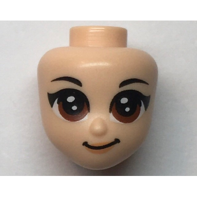 light nougat mini doll head friends with black eyebrows large reddish brown eyes nougat lips lopsided grin pattern