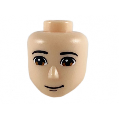 light nougat mini doll head friends male large with black eyebrows reddish brown eyes closed grin pattern