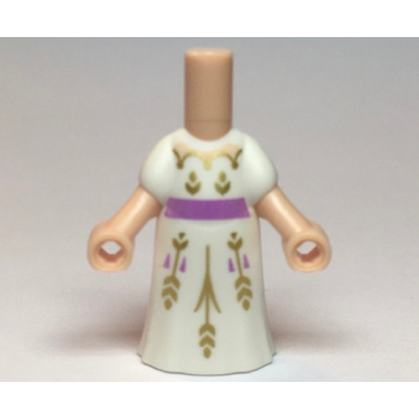 light nougat micro doll body with molded white dress and printed gold flowers medium lavender waistband light nougat neck pattern