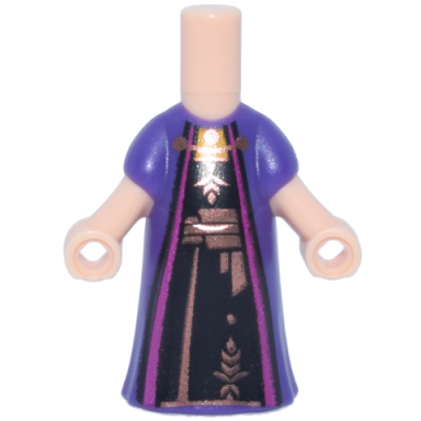 light nougat micro doll body with molded dark purple dress and printed magenta robe trim over black dress with copper clasp grain and sash pattern